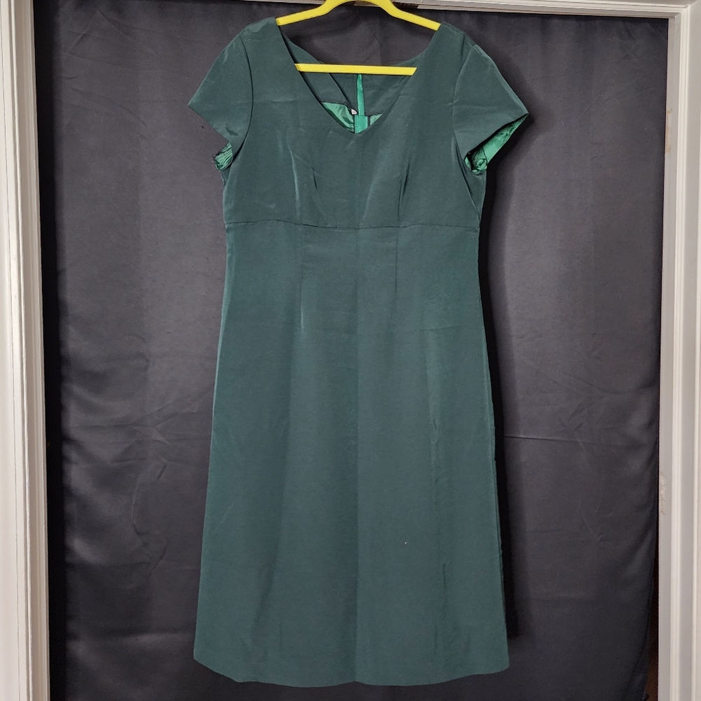 OOAK Custom Made Forest Green Cap Sleeve Midi Pencil Dress ~size 14